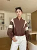 Manteau court en cuir de mouton pour femme, veste bombardier véritable, tendance, couleur contrastée, couture, Design, printemps automne 2023