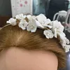 Hair Clips Bridal Tiara Ceramic Flower Crown Handmade Wedding Prom Exquisite Leaf Millet Beads Women Hairband Accessories