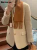 Damenanzüge Blazer Botvotee Wolle für Frauen 2023 Mode Büro Damen gekerbte Jacke Casual Chic Übergroße einreihige solide Mäntel 231214