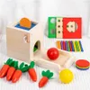 Intelligens Toys 4in1 Coin Ball Box Multifunktion Stick Pull Radish Game Montessori Color Matching Building Block Kid Puzzle Toy 231215