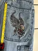 Мужские джинсы Y2K Gothic Jeans Men American Hip-Hop Retro вышивка разрушает прямые брюки случайно свободные старые брюки с широкими ногами на улице 231214