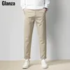 Men's Pants Thicken Winter Slim Straight Smart Casual Trousers Solid Office Suit Man Male Korean Business For Mens