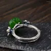 Cluster Rings FNJ 925 Silver Ring for Women Jewelry Original Pure S925 Sterling Rose Flower Natural Hetian Jade Green Stone
