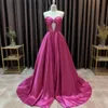 Gorąca różowa satynowa sukienka wieczorna suknia 2024 Sweetheart Pleats wycięcie A-line kobiety PROM BRODY SUNTOM BROIDA