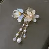 Couvre-chef de mariée fleur en verre avec longues perles frange perle épingle à cheveux boucles d'oreilles ensemble