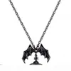 Queen Mother Demon Evil Titanium Black Wings Diamond Saturn Necklace Super Cool Punk Bat239s