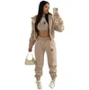 Women Tracksuits 2 Two Piece Set Lace Up Lantern långärmad Crop Top High midje Mini Set Autumn Winter Lady Clothes