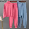 Womens Two Piece Pants 2piece womens knitted track suit turtle neck sweater carrot jogging pants drawstring set CHIC jacket 231215