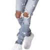 Herenjeans Gebarsten verf voor heren Distressed Button Fly Rits Been Hip Hop High Street Skinny Denim jeans 231215