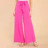 Kvinnors byxor 2023 Solid Color Wide Ben Loose Fashion Ladies Strappy Casual Trousers Culottes for Women Plus Size Flare