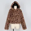 Women's Jackets Feitong 2023 Fashion Women Winter Leopard Hoodie Faux Fur Long Sleeve Cardigan Jacket Outwear Coat