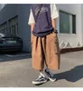 Pantaloni da donna XUAN Phd giapponese streetwear beige cargo capri harajuku hippie tasche oversize gamba larga per adolescenti vestibilità ampia dritta