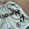 Herrenshorts Hellstar Retro Washed Light Blue Kurzarm Kordelzug High Street 1 Label Bedruckter Schlingenstoff Paar Freizeitkleidung 231215