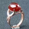 Cluster Rings Garnet 925 Silver Ring Women's Lady Bare Stone Face With Certificate Fashion National Style Adjustable