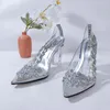 Elbise Ayakkabı 2023 Moda İtalyan Tasarım Rhinestone Gümüş Noktalı Ayak Parlak Parti Düğün Gelin Bayanlar Yüksek Topuklu Sandals
