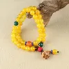 Strand natural mel amarelo ágata pulseira feminina madeira lótus coroa dupla camada temperamento versátil estilo étnico retro