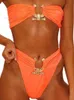 Mulheres Swimwear 2023 Sexy Cristal Diamante Cintura Alta Biquíni Mulheres Bandeau Swimsuit Feminino Swimwear Duas Peças Bikini Set Anéis Banheira Terno Nadar T231215