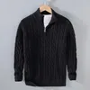 Suéter masculino outono e inverno suéter lacado levante-se pescoço meia corrente de algodão 100% grosso malha cor sólida roupas de rua 231215