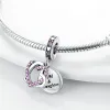 Ciondoli da donna in argento sterling 925. Bracciale con perline, ciondolo con ciondolo a forma di cuori rosa, ciondolo con ali d'angelo