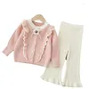 Clothing Sets Girls Two Piece Spring Autumn Sweater Top Flower Sweet Fahion Soft Outdoor All-match Pant