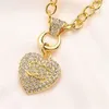 Vintage Love Heart Necklace Womens Plated Gold Pendant Halsband Lyxig diamant tjock kedja Choker Metallsmycken Halsband Lady Female ZB106