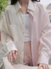 女性用ブラウスカジュアル長袖シャツストライプスプライスルーズカーディガンボタンエレガント2023秋のファッション