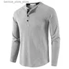 Polos pour hommes Mode Waffle Coton T-shirt Hommes 2023 Automne Nouveau Slim Fit Manches Longues Henley Tshirt Hommes Streetwear Casual Couleur Solide T-shirt Q231215