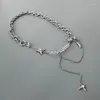 Hänghalsband kpop oregelbunden stjärnkedja y2k zirkon kristallpärlor tofs halsband estetiska hjärtkloksmycken gåva
