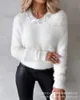 Kvinnors tröjor Fuzzy Knit tröja Kvinnor Rhinestone DDDed tjocka toppar Rund hals varm tröja Beading Knit Top Jumpers Pullovers White Y2K T231215