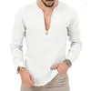 T-shirts pour hommes 2023 hiver chemise à manches longues loisirs Tropical coton lin col en v profond couleur unie grande taille T-shirt