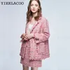 Abito a due pezzi Set professionale Giacca rosa Set gonna Cappotto da donna alla moda Completo da donna Autunno/Inverno Set 2 pezzi 231215