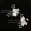 Klipsy do włosów klip 2pcs elegancki kwiat perłowe piny ślubne liść hairpin nakrywa słoneczna dekoracja