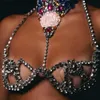 Andra modetillbehör Stonefans Sexig Flower Rhinestone Chest Bracket Bikini Top For Women 2023 Nightclub Clothing Hollow Bo Chain Bra Dress Jewelry231215