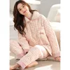 Set cardigan pigiama a maniche lunghe da donna in cotone a tre strati ispessito autunno e inverno, abbigliamento invernale per la casa in cotone e cotone