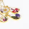 Collier pendentif en forme de goutte d'eau dorée, série de fleurs de lune, fleurs séchées naturelles, spécimen de plante, rose, cadeau créatif, nouvelle collection