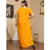 エスニック衣類Kaftan Summer Women Shiproidey Embroidery Roose Maxi Dress Muslim Abaya Dubai Turkey Caftan Islamic Jalabiya Robe Gown