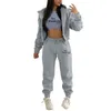 2024 Designer Fall Winter Fleece Sweatsuits 3 Pieces Set Women Tracksuits Casual Long Sleeve Hooded Jacket Vest and Pants Outfits Wholesale Clothes 10429