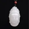 Xinjiang White Jade Buddha Headant Wiselant Naturalny Afganistan Baiyu Guanyin Head Jade wisiorek 256AAA