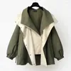 معاطف الخندق النسائية 2023 WOMENS COREAN FASHION REWND RELLAR ZIPPER BIG POCKENT Windbreaker Jacket Female Autumn Streetwear Coat