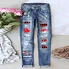 Jeans pour femmes Femmes Noël déchiré imprimé bleu taille haute pantalon droit pantalon pantalon de survêtement joggeurs