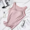 Camisoles & Tanks Women's Vest Tops With Built In Bra Neck Padded Slim Fit Tank Sexy Shirts Feminino Casual Underlay Shirt Slimming