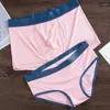 Underpants 2 Pieces Sexy Couple Underwear Men's Boxers Women Briefs Panties Ice Silk Fabrics Lovers Femme Lingerie