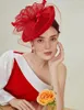 Rouge Sinamay Tea Party Fascinator pour femmes Kentucky Derby chapeau pilulier pince à cheveux Cocktail robe de mariée bandeau