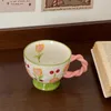 Tazze Tazza da caffè creativa Ceramica Fiore di tulipano rosa Tazza da tè Piatto da torta pomeridiano Assiettes Mariage Accessori da cucina