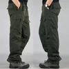 Calças masculinas inverno engrossar lã casual algodão macacão exército multibolso calças militares carga térmica roupas táticas 231215