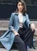 Women's Leather Faux Lautaro Spring Autumn Classy Blue Trench Coat for Women Belt Elegant Luxury Designer Clothes Runway Fashion 231214