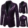 Mäns kostymer Blazers män Slim Fit Formal Suit Sequin Blazer Coat Shining Jacket One Button Topps Stage Performer Host Purple Gold Silver 231215