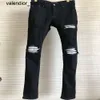 Yeni 2023 Erkek Kot pantolon yıkama yırtık moda marka detay diz siyah mektup nakış ince motosiklet kadınlar vintage denim jean pantolon