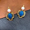 Boucles d'oreilles Style Vintage, bijoux en argent S925 et en métal plaqué or 24K, perle naturelle baroque pour femme