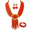 Ensemble de boucles d'oreilles et collier en cristal Orange Opaque, bijoux de fête, mariage nigérian, perles africaines
